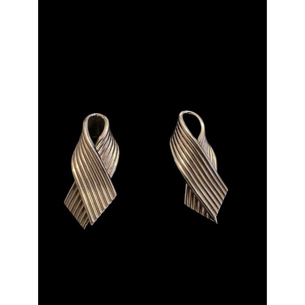 Vintage Swank Silver Tone Ribbon Looped Mens Cufflinks Toggle Clasp